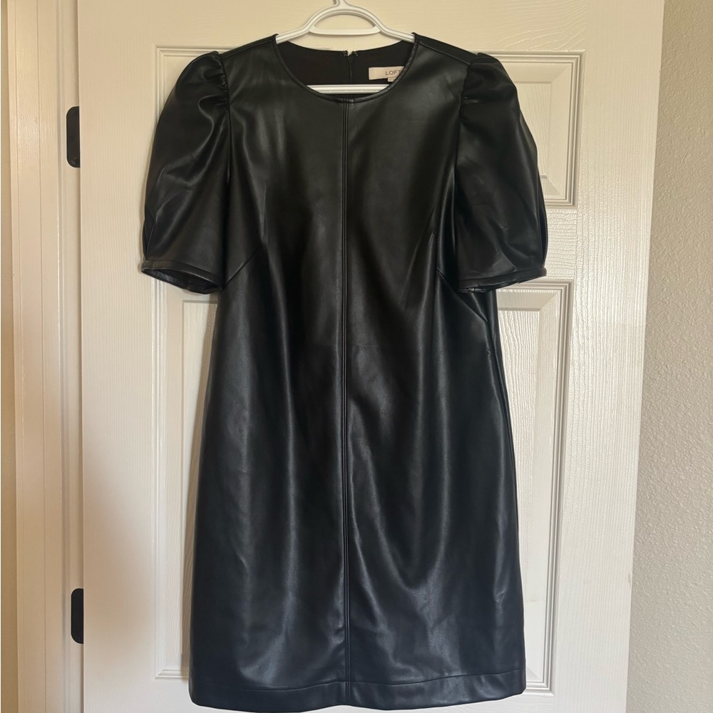 LOFT Black Faux Leather Mini Dress